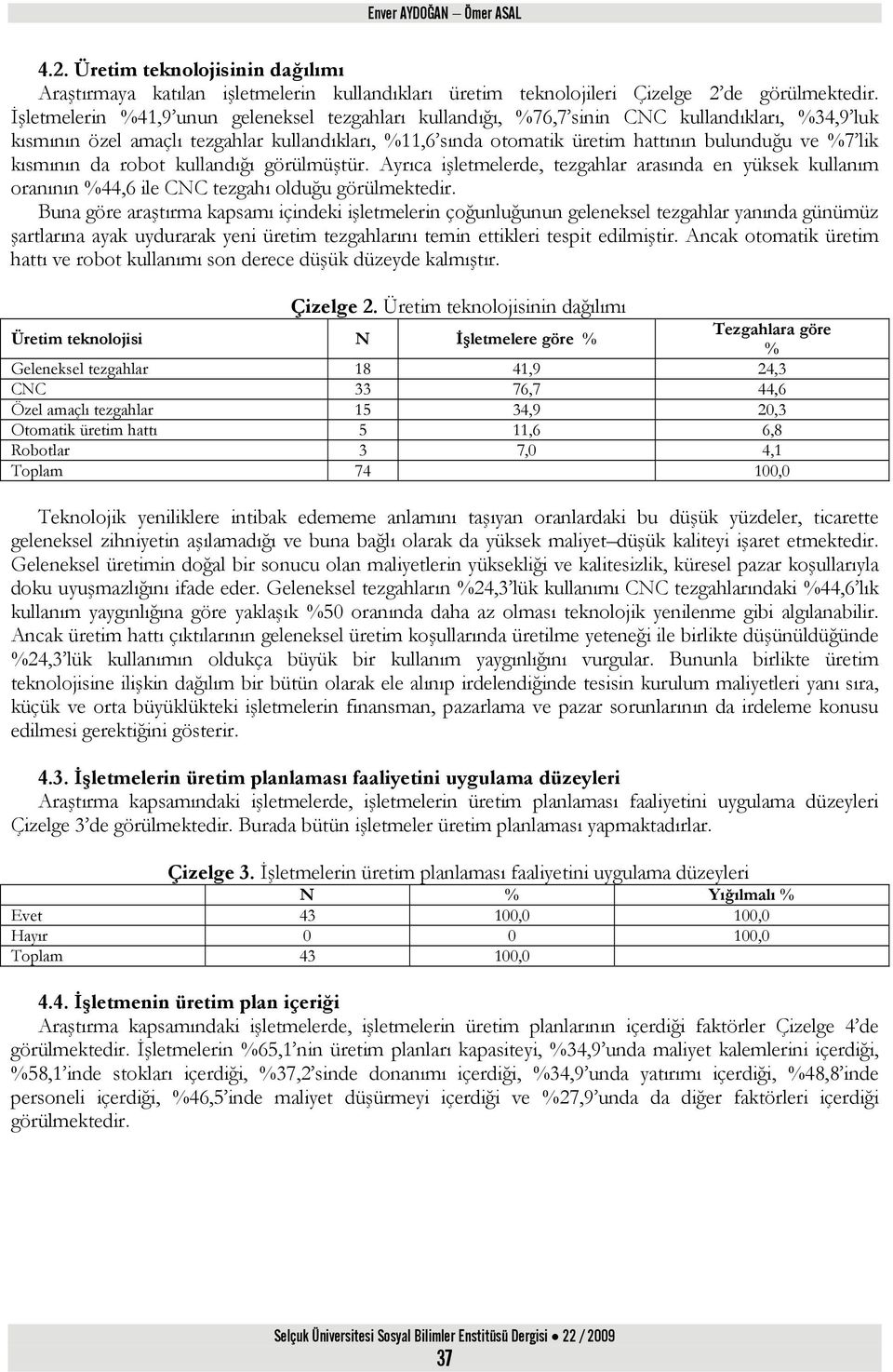 lik kısmının da robot kullandığı görülmüştür. Ayrıca işletmelerde, tezgahlar arasında en yüksek kullanım oranının %44,6 ile CNC tezgahı olduğu görülmektedir.