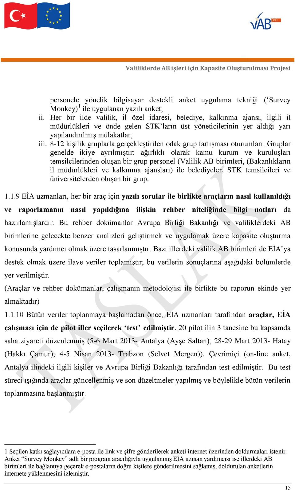 8-12 kişilik gruplarla gerçekleştirilen odak grup tartışması oturumları.