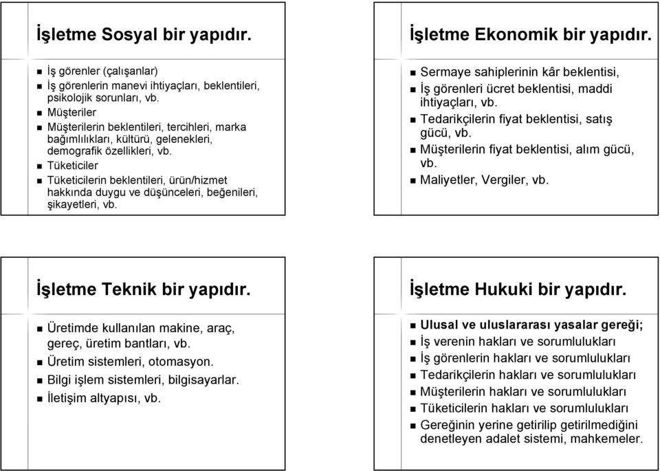 Tüketiciler Tüketicilerin beklentileri, ürün/hizmet hakkında duygu ve düşünceleri, beğenileri, şikayetleri, vb. İşletme Ekonomik bir yapıdır.