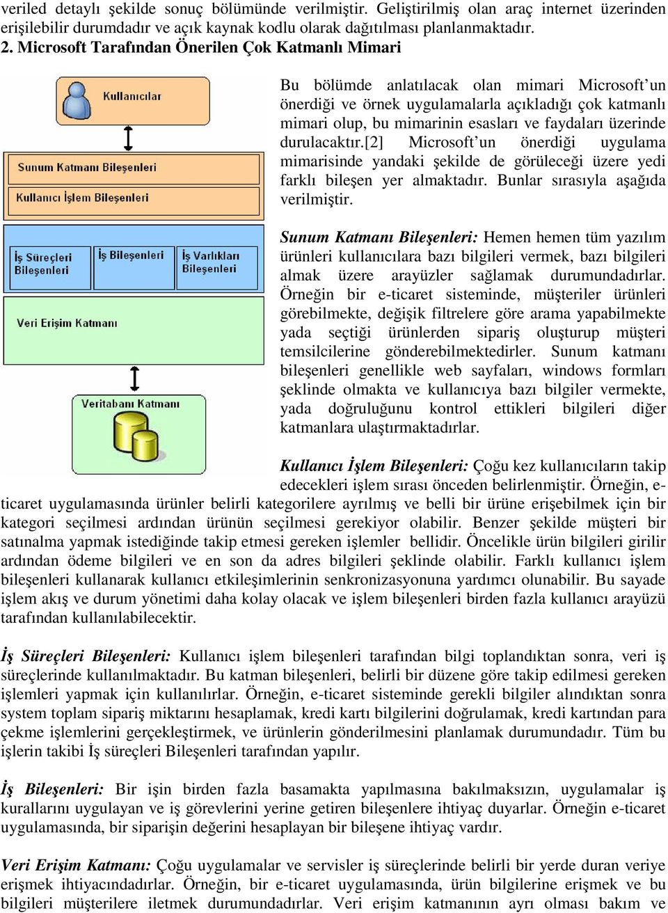 üzerinde durulacaktır.[2] Microsoft un önerdii uygulama mimarisinde yandaki ekilde de görülecei üzere yedi farklı bileen yer almaktadır. Bunlar sırasıyla aaıda verilmitir.