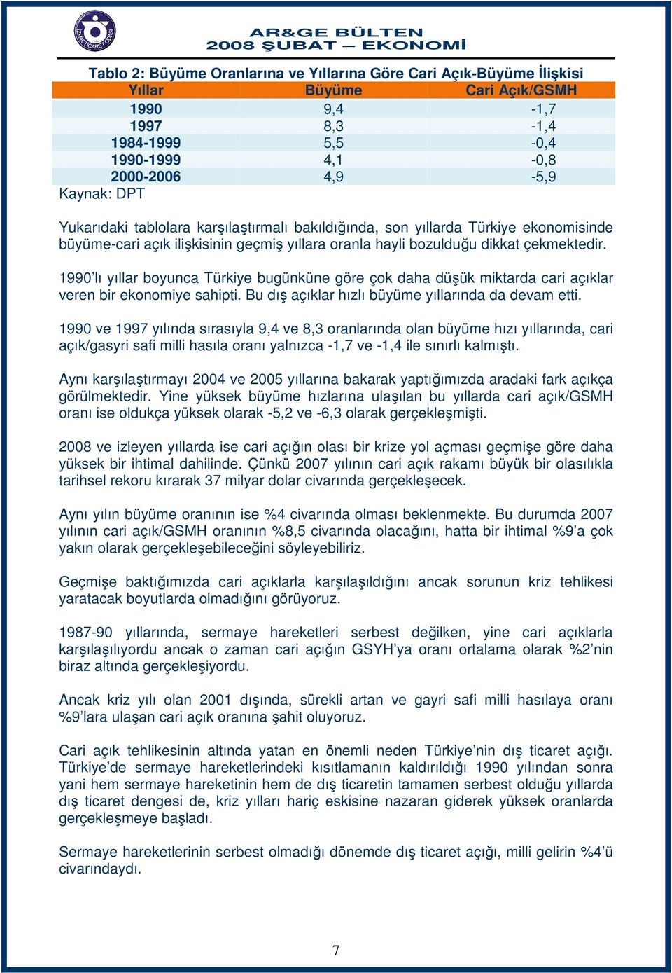 1990 lı yıllar boyunca Türkiye bugünküne göre çok daha düşük miktarda cari açıklar veren bir ekonomiye sahipti. Bu dış açıklar hızlı büyüme yıllarında da devam etti.