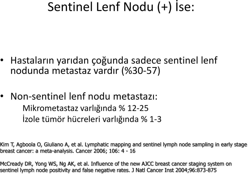 Lymphatic mapping and sentinel lymph node sampling in early stage breast cancer: a meta-analysis.