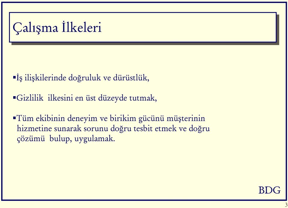 deneyim ve birikim gücünü müşterinin hizmetine sunarak