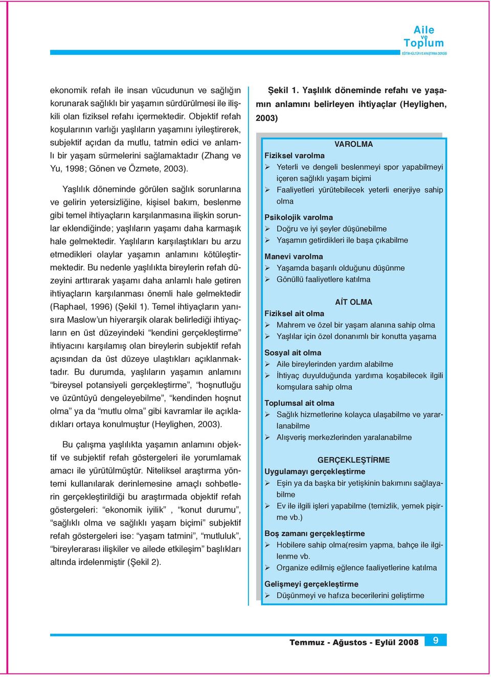 Yaşlılık döneminde görülen sağlık sorunlarına gelirin yetersizliğine, kişisel bakım, beslenme gibi temel ihtiyaçların karşılanmasına ilişkin sorunlar eklendiğinde; yaşlıların yaşamı daha karmaşık