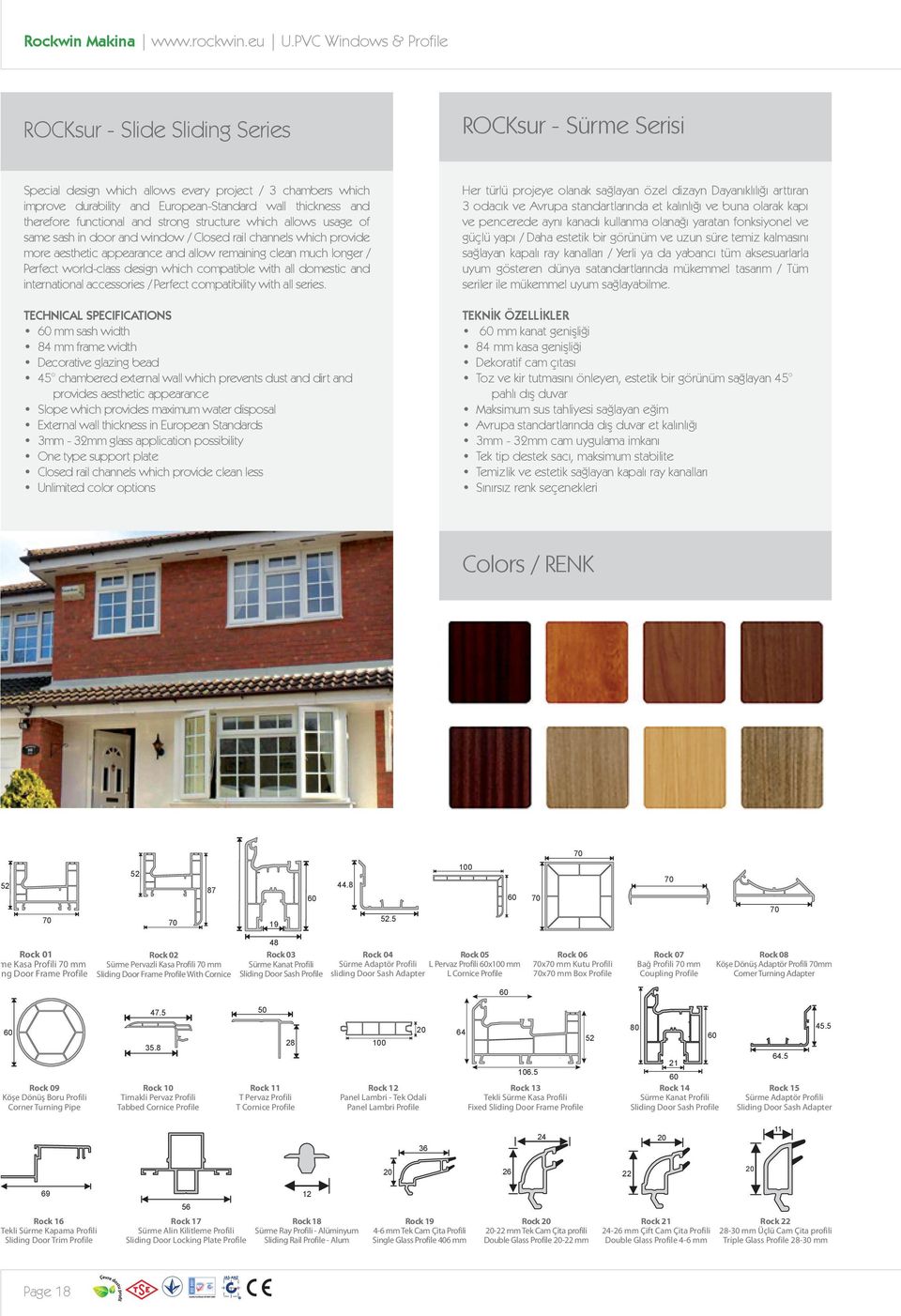 therefore functional and strong structure which allows usage of same sash in door and window / Closed rail channels which provide more aesthetic appearance and allow remaining clean much longer /