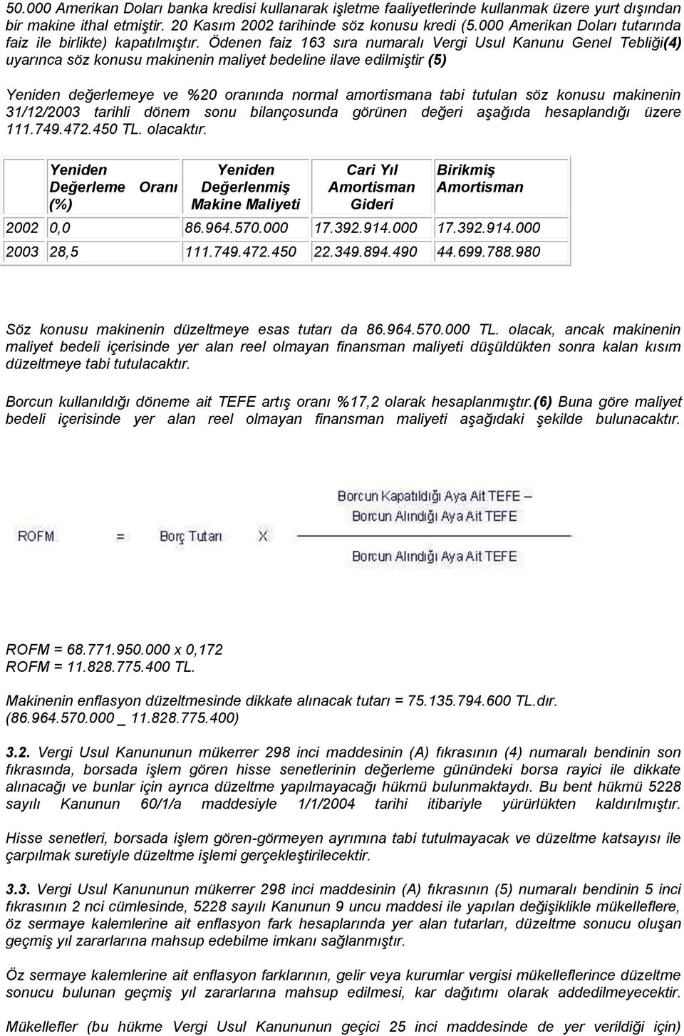 Ödenen faiz 163 sıra numaralı Vergi Usul Kanunu Genel Tebliği(4) uyarınca söz konusu makinenin maliyet bedeline ilave edilmiştir (5) Yeniden değerlemeye ve %20 oranında normal amortismana tabi