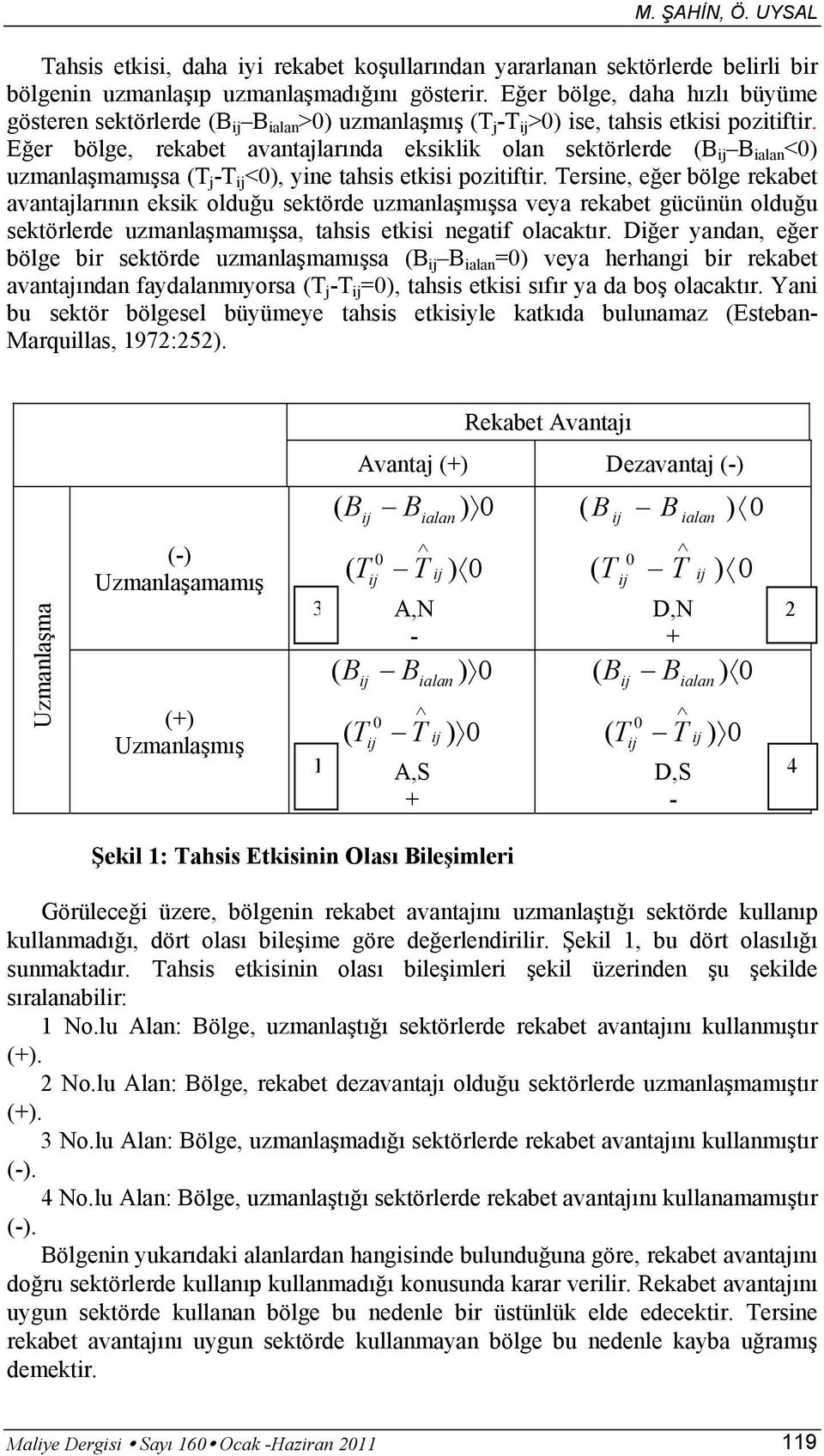 Eğer bölge, rekabet avantajlarında eksiklik olan sektörlerde (B B ialan <) uzmanlaşmamışsa (T j -T <), yine tahsis etkisi pozitiftir.