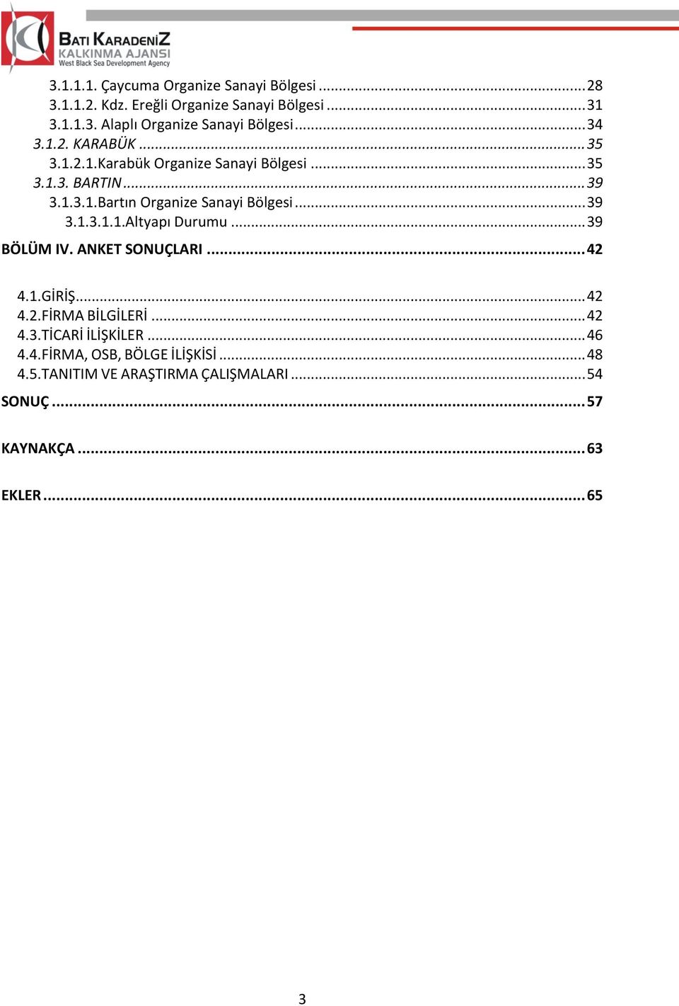 .. 39 3.1.3.1.1.Altyapı Durumu... 39 BÖLÜM IV. ANKET SONUÇLARI... 42 4.1.GİRİŞ... 42 4.2.FİRMA BİLGİLERİ... 42 4.3.TİCARİ İLİŞKİLER.