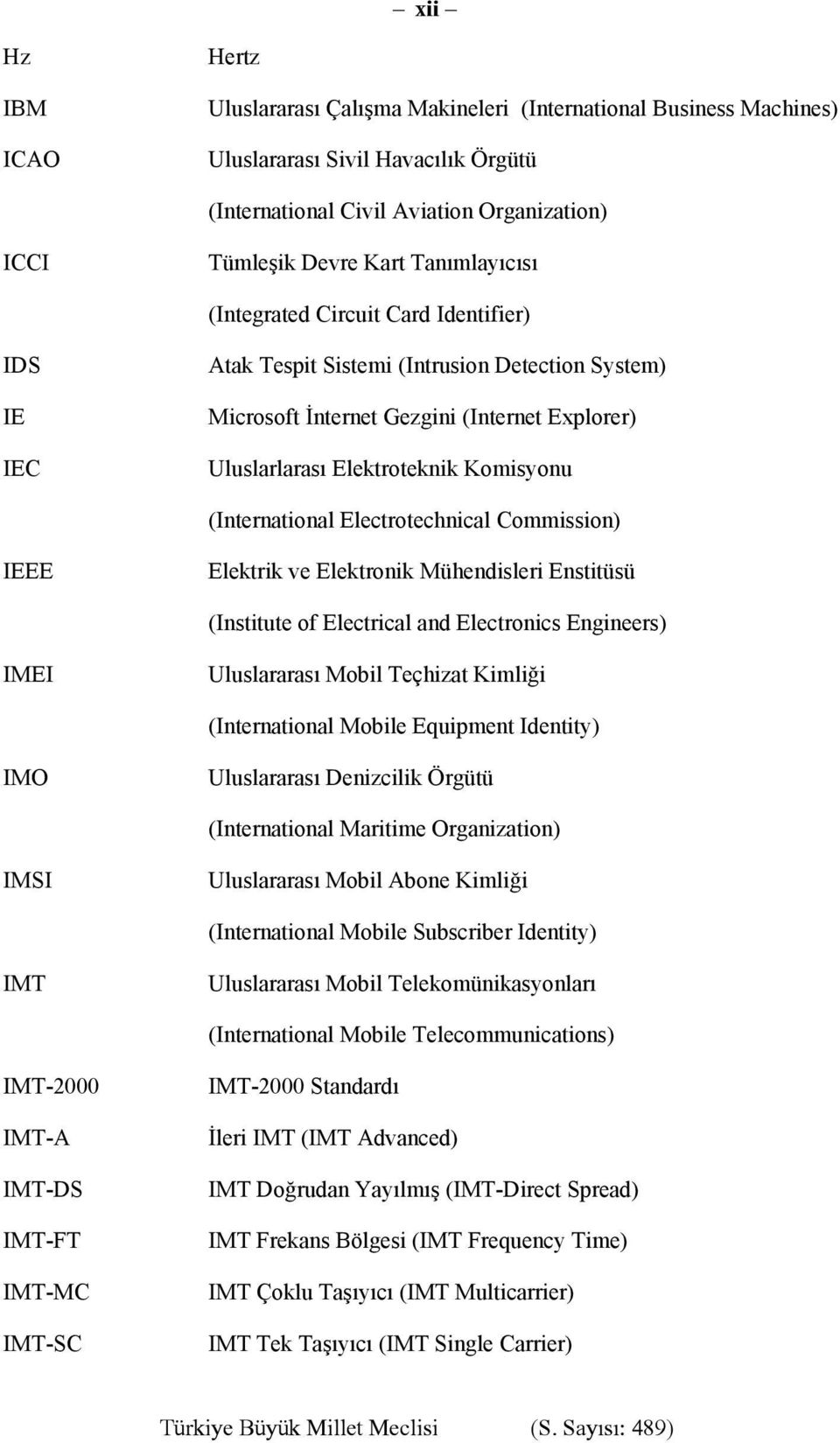 (International Electrotechnical Commission) IEEE Elektrik ve Elektronik Mühendisleri Enstitüsü (Institute of Electrical and Electronics Engineers) IMEI Uluslararası Mobil Teçhizat Kimliği