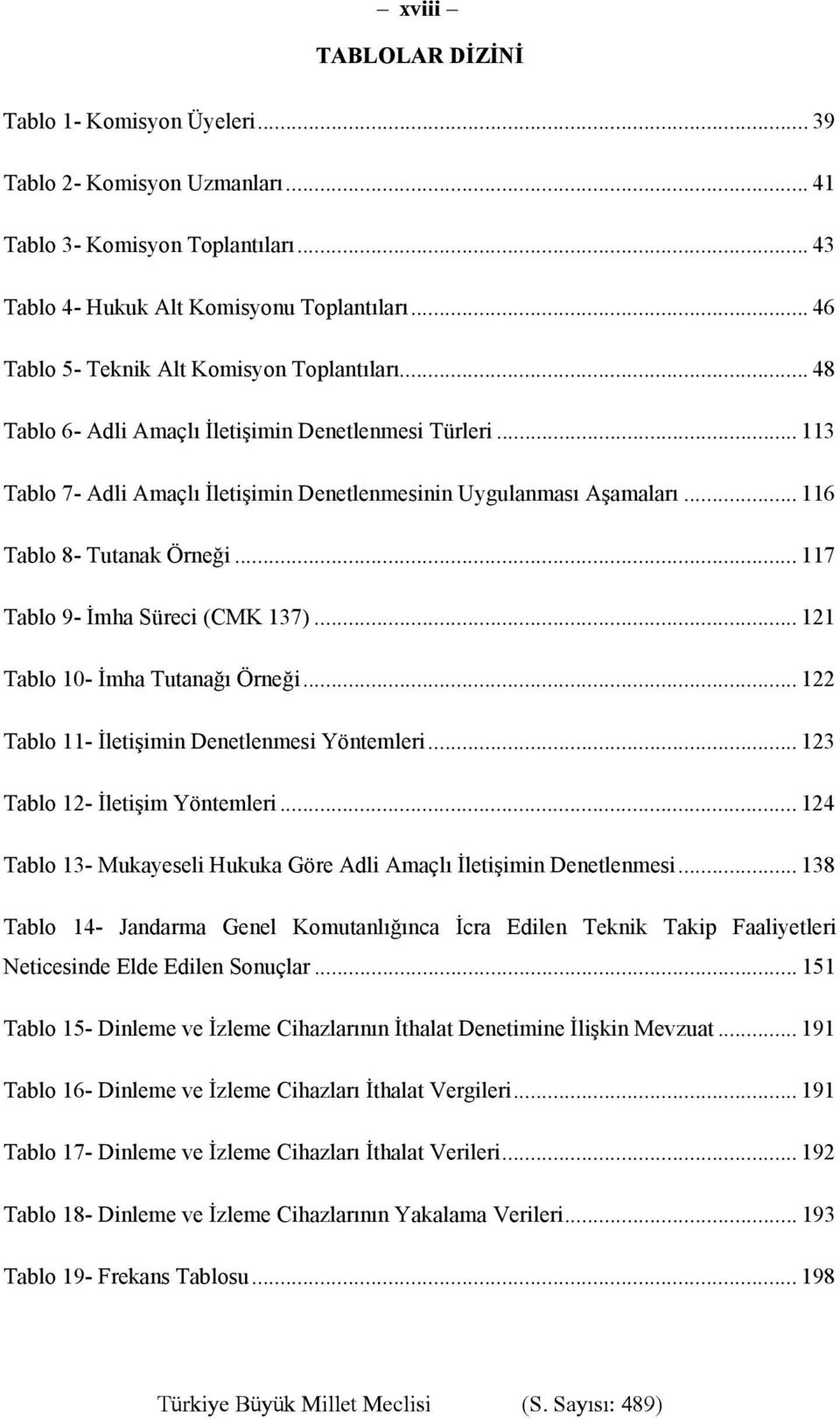 .. 116 Tablo 8- Tutanak Örneği... 117 Tablo 9- İmha Süreci (CMK 137)... 121 Tablo 10- İmha Tutanağı Örneği... 122 Tablo 11- İletişimin Denetlenmesi Yöntemleri... 123 Tablo 12- İletişim Yöntemleri.