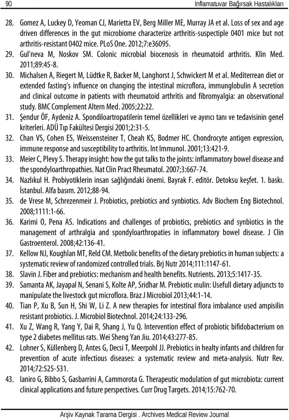 Colonic microbial biocenosis in rheumatoid arthritis. Klin Med. 2011;89:45-8. 30. Michalsen A, Riegert M, Lüdtke R, Backer M, Langhorst J, Schwickert M et al.