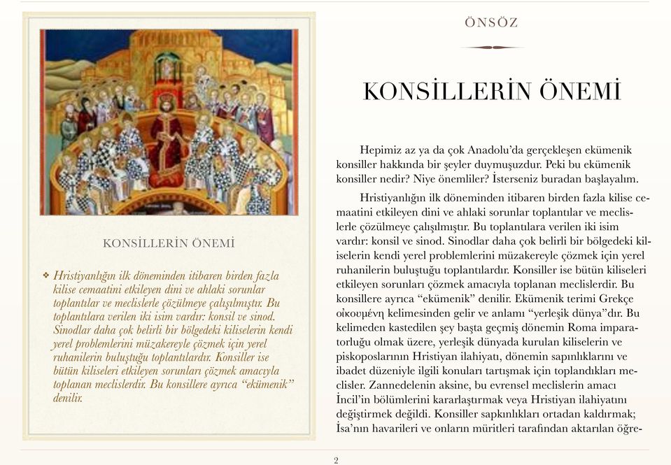 Sinodlar daha çok belirli bir bölgedeki kiliselerin kendi yerel problemlerini müzakereyle çözmek için yerel ruhanilerin buluştuğu toplantılardır.