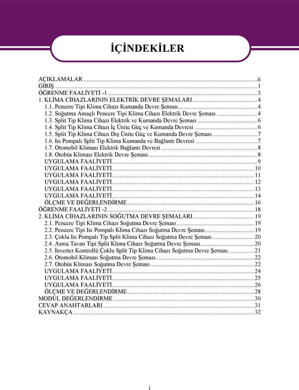 Split Tip Klima Cihazı Dış Ünite Güç ve Kumanda Devre Şeması...7 1.6. Isı Pompalı Split Tip Klima Kumanda ve Bağlantı Devresi...7 1.7. Otomobil Kliması Elektrik Bağlantı Devresi...8 