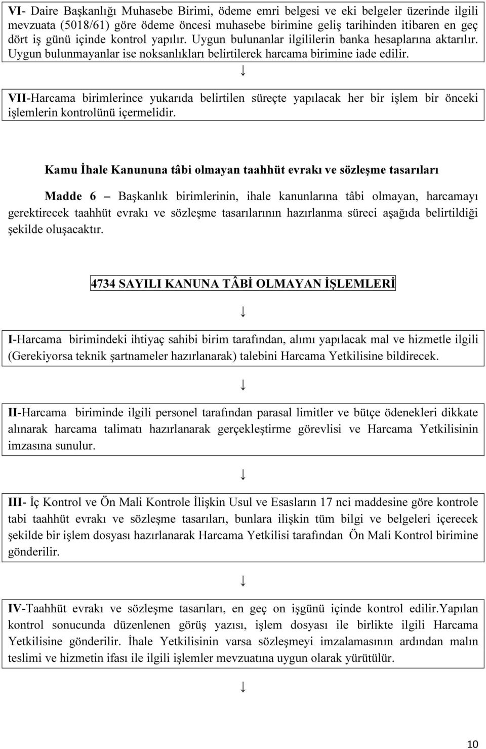 VII-Harcama birimlerince yukarıda belirtilen süreçte yapılacak her bir işlem bir önceki işlemlerin kontrolünü içermelidir.