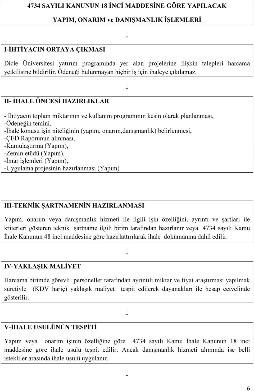 II- İHALE ÖNCESİ HAZIRLIKLAR - İhtiyacın toplam miktarının ve kullanım programının kesin olarak planlanması, -Ödeneğin temini, -İhale konusu işin niteliğinin (yapım, onarım,danışmanlık) belirlenmesi,