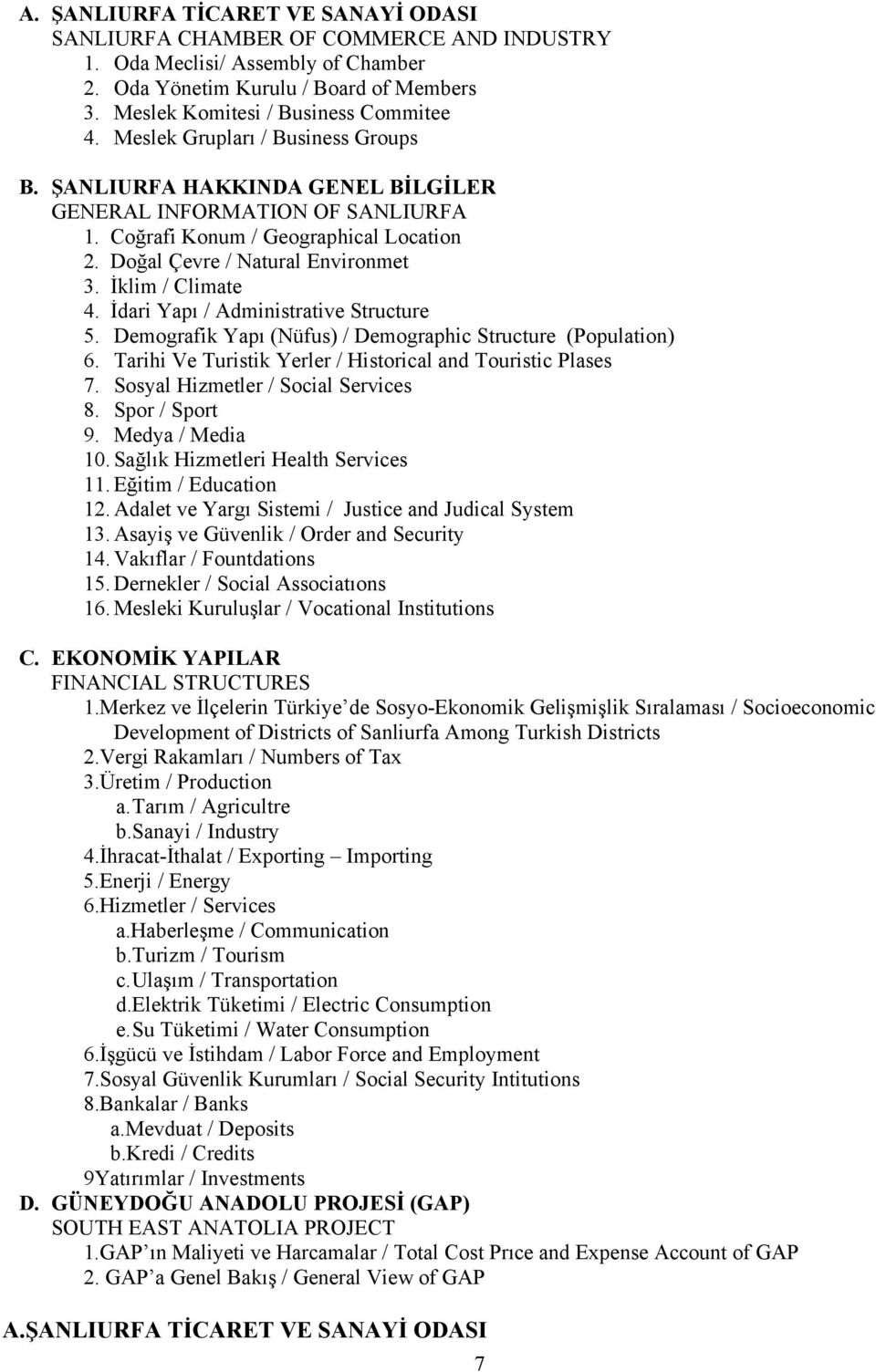 İklim / Climate 4. İdari Yapı / Administrative Structure 5. Demografik Yapı (Nüfus) / Demographic Structure (Population) 6. Tarihi Ve Turistik Yerler / Historical and Touristic Plases 7.