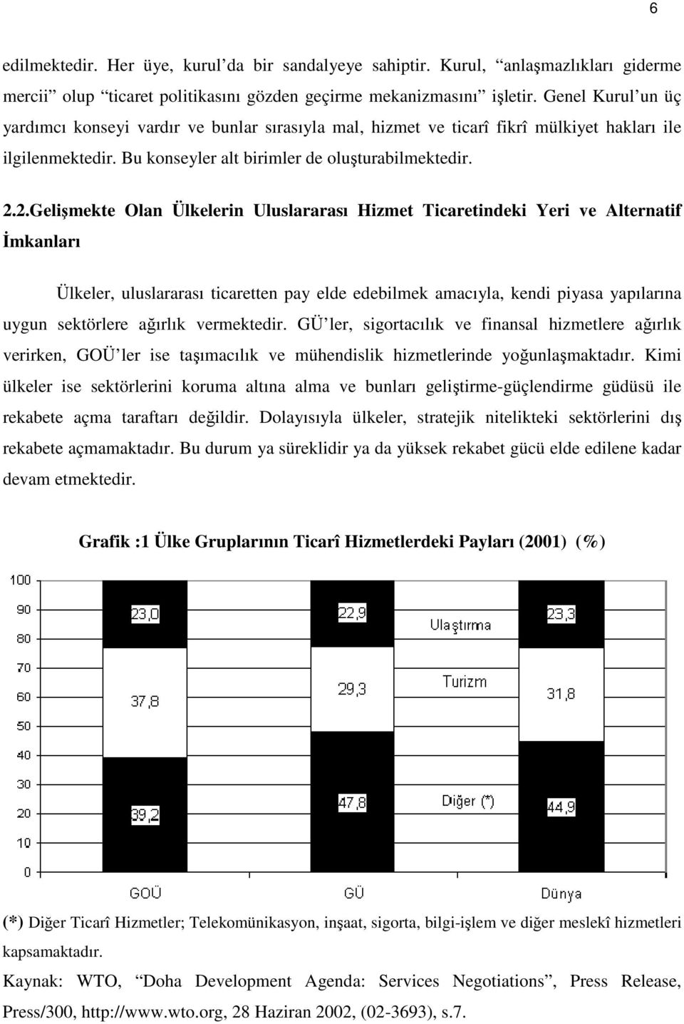 2.Gelişmekte Olan Ülkelerin Uluslararası Hizmet Ticaretindeki Yeri ve Alternatif İmkanları Ülkeler, uluslararası ticaretten pay elde edebilmek amacıyla, kendi piyasa yapılarına uygun sektörlere