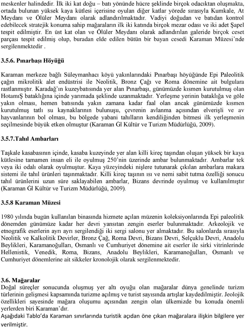 adlandırılmaktadır. Vadiyi doğudan ve batıdan kontrol edebilecek stratejik konuma sahip mağaraların ilk iki katında birçok mezar odası ve iki adet Şapel tespit edilmiştir.