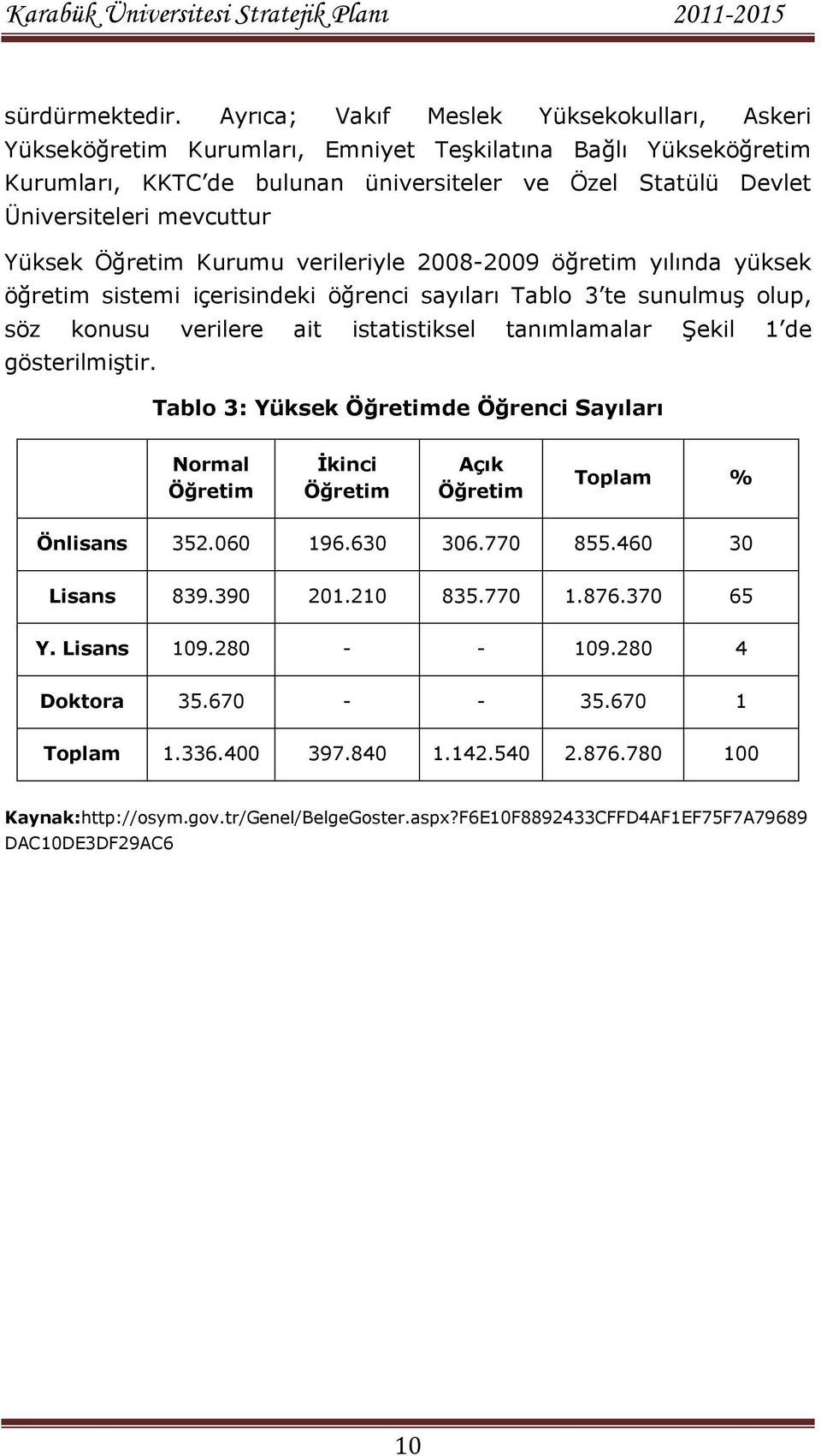 Yüksek Öğretim Kurumu verileriyle 2008-2009 öğretim yılında yüksek öğretim sistemi içerisindeki öğrenci sayıları Tablo 3 te sunulmuģ olup, söz konusu verilere ait istatistiksel tanımlamalar ġekil 1