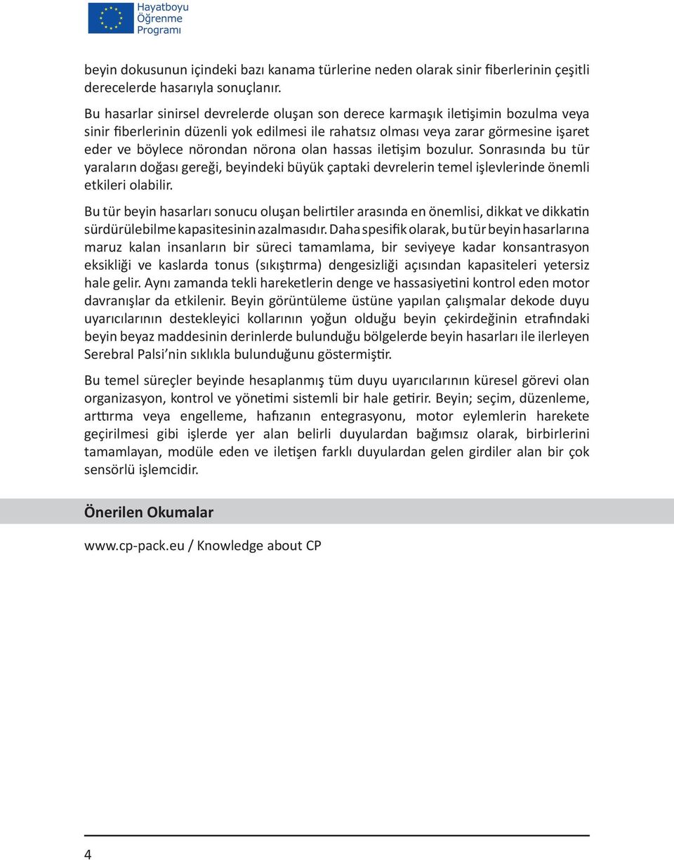 nörona olan hassas iletişim bozulur. Sonrasında bu tür yaraların doğası gereği, beyindeki büyük çaptaki devrelerin temel işlevlerinde önemli etkileri olabilir.