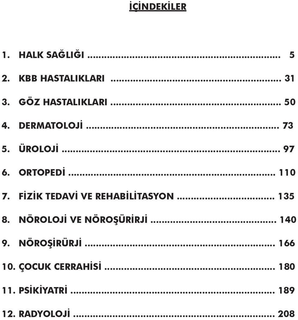 .. 110 7. FİZİK TEDAVİ VE REHABİLİTASYON... 135 8. NÖROLOJİ VE NÖROŞÜRİRJİ.