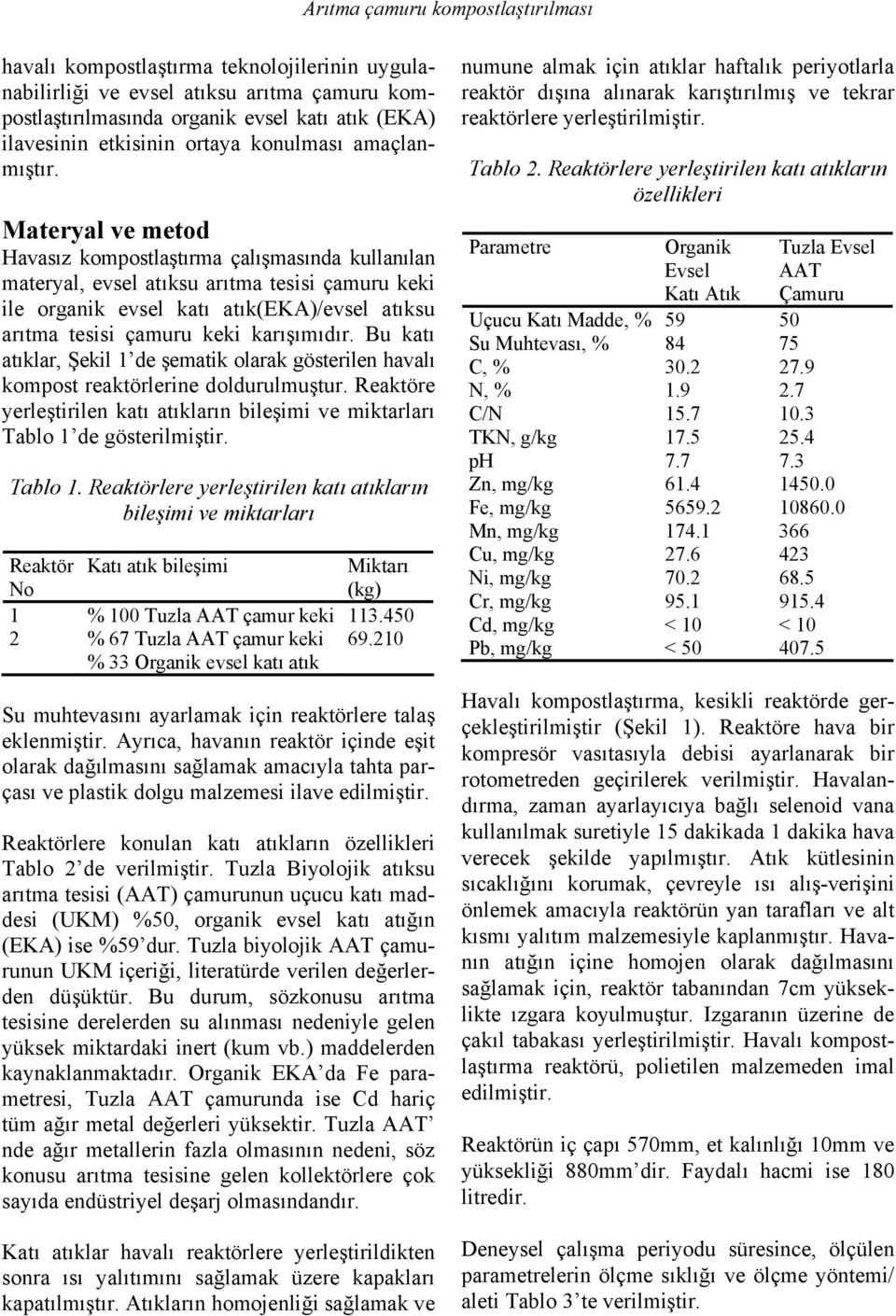 Materyal ve metod Havasız kompostlaştırma çalışmasında kullanılan materyal, evsel atıksu arıtma tesisi çamuru keki ile organik evsel katı atık(eka)/evsel atıksu arıtma tesisi çamuru keki karışımıdır.