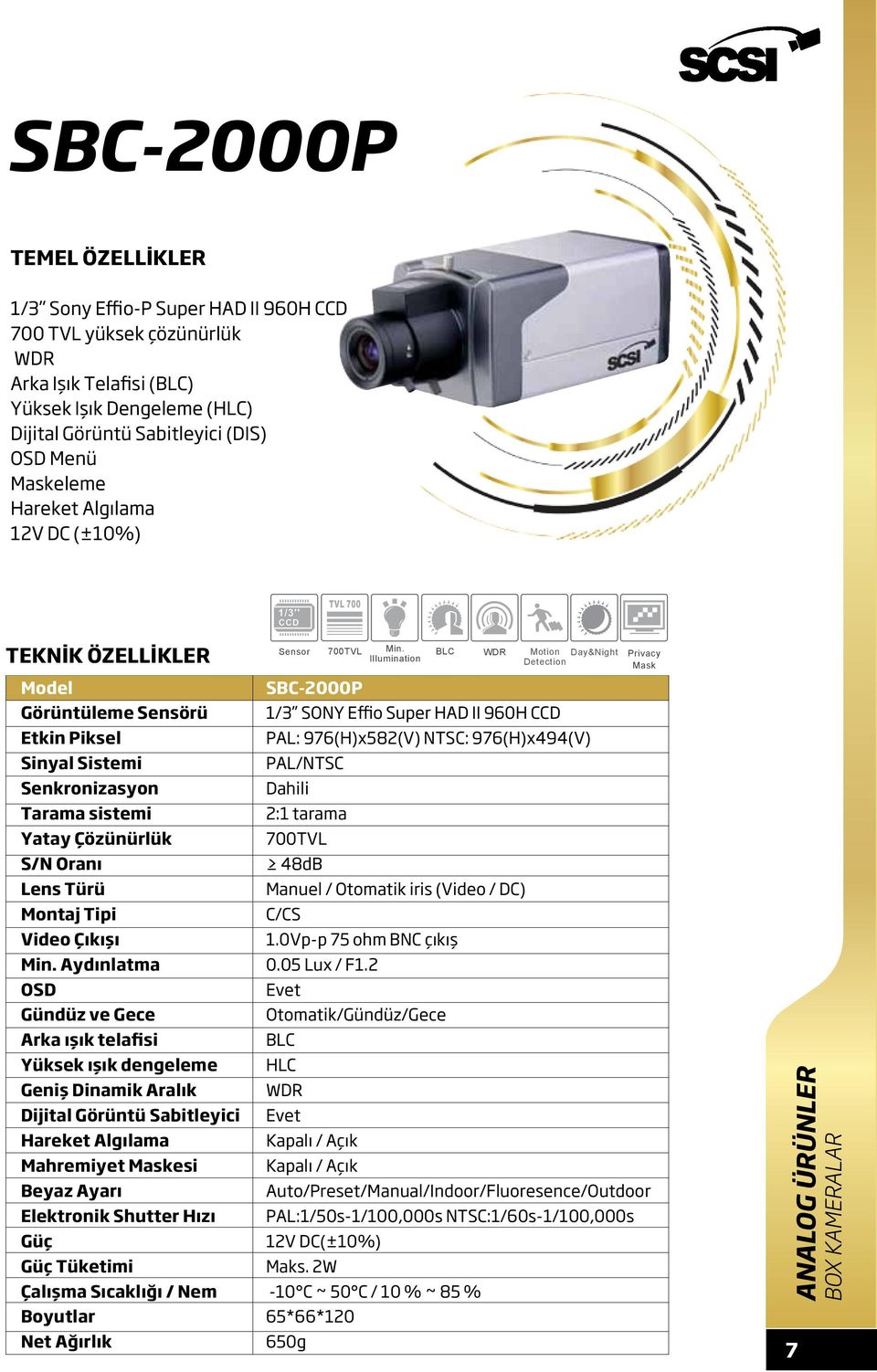 Dijital Görüntü Sabitleyici Hareket Algılama Mahremiyet Maskesi Beyaz Ayarı Tüketimi Sensor 700TVL Min.