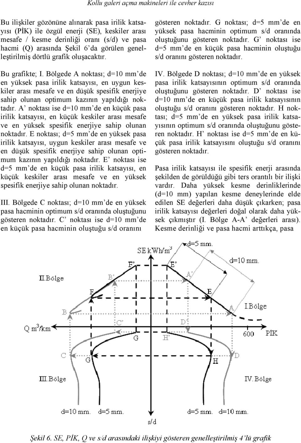 Bölgede A noktası; d=10 mm de en yüksek pasa irilik katsayısı, en uygun keskiler arası mesafe ve en düşük spesifik enerjiye sahip olunan optimum kazının yapıldığı noktadır.