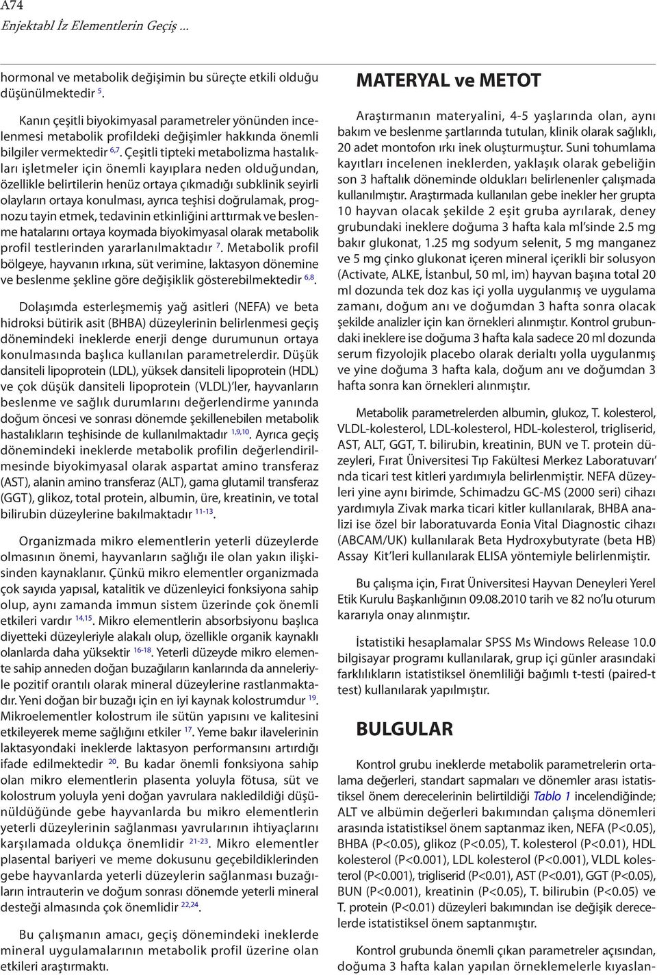 Çeşitli tipteki metabolizma hastalıkları işletmeler için önemli kayıplara neden olduğundan, özellikle belirtilerin henüz ortaya çıkmadığı subklinik seyirli olayların ortaya konulması, ayrıca teşhisi