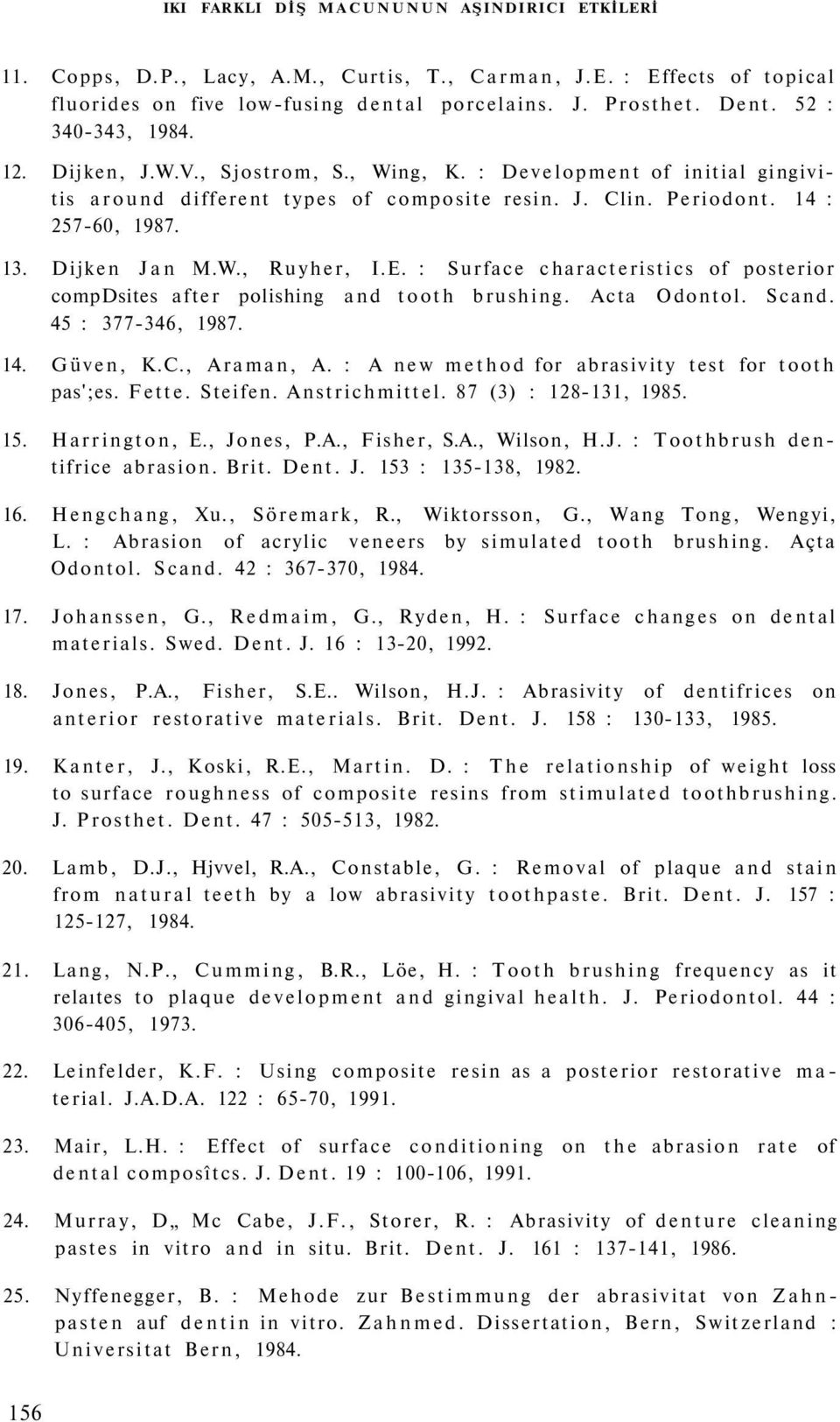 E. : Surface characteristics of posterior compdsites after polishing and tooth brushing. Acta Odontol. Scand. 45 : 377-346, 1987. 14. Güven, K.C., Araman, A.