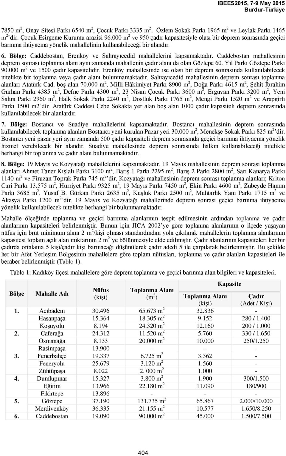 Bölge: Caddebostan, Erenköy ve Sahrayıcedid mahallelerini kapsamaktadır. Caddebostan mahallesinin deprem sonrası toplanma alanı aynı zamanda mahallenin çadır alanı da olan Göztepe 60.