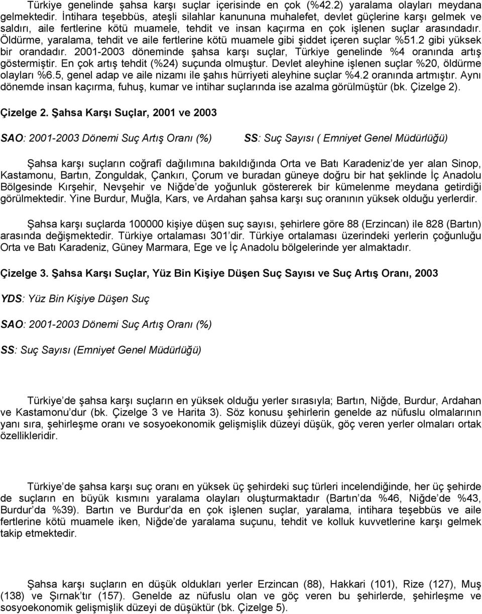 Öldürme, yaralama, tehdit ve aile fertlerine kötü muamele gibi şiddet içeren suçlar %51.2 gibi yüksek bir orandadır.