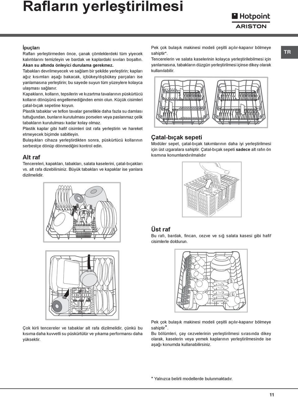 Tabakları devrilmeyecek ve sağlam bir şekilde yerleştirin; kapları ağız kısımları aşağı bakacak, içbükey/dışbükey parçaları ise yanlamasına yerleştirin; bu sayede suyun tüm yüzeylere kolayca ulaşması