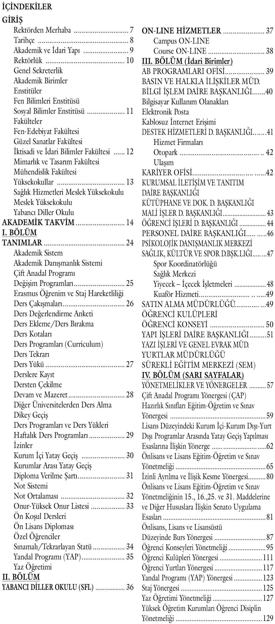 .. 13 Sağlık Hizmetleri Meslek Yüksekokulu Meslek Yüksekokulu Yabancı Diller Okulu AKADEMİK TAKVİM... 14 I. BÖLÜM TANIMLAR.