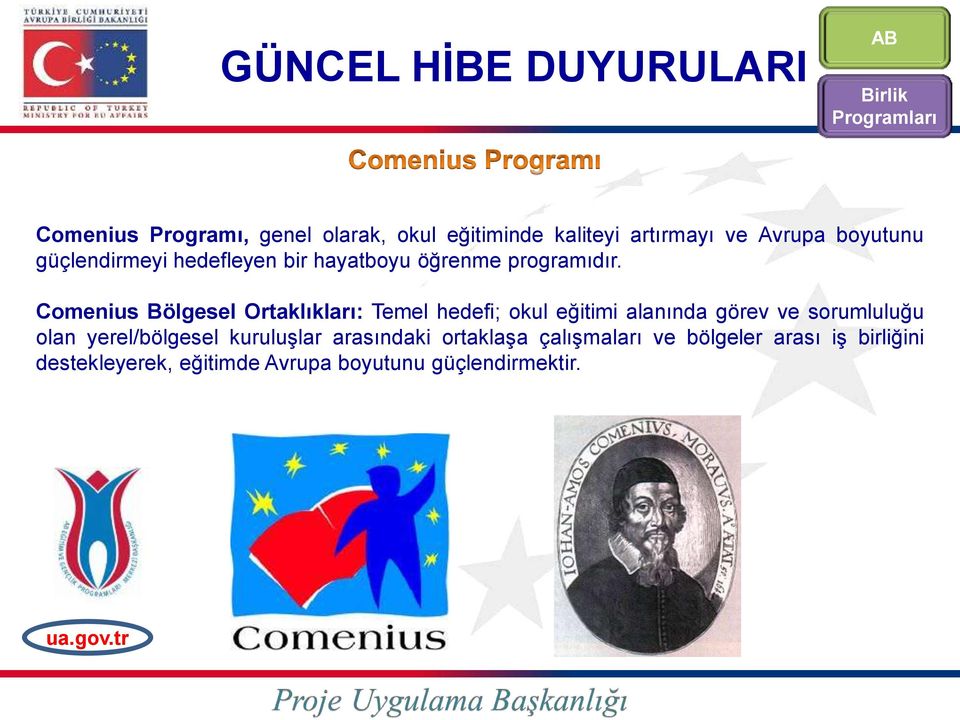 Comenius Bölgesel Ortaklıkları: Temel hedefi; okul eğitimi alanında görev ve sorumluluğu olan