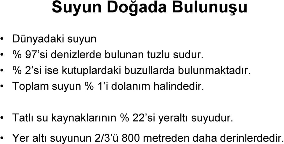 Toplam suyun % 1 i dolanım halindedir.