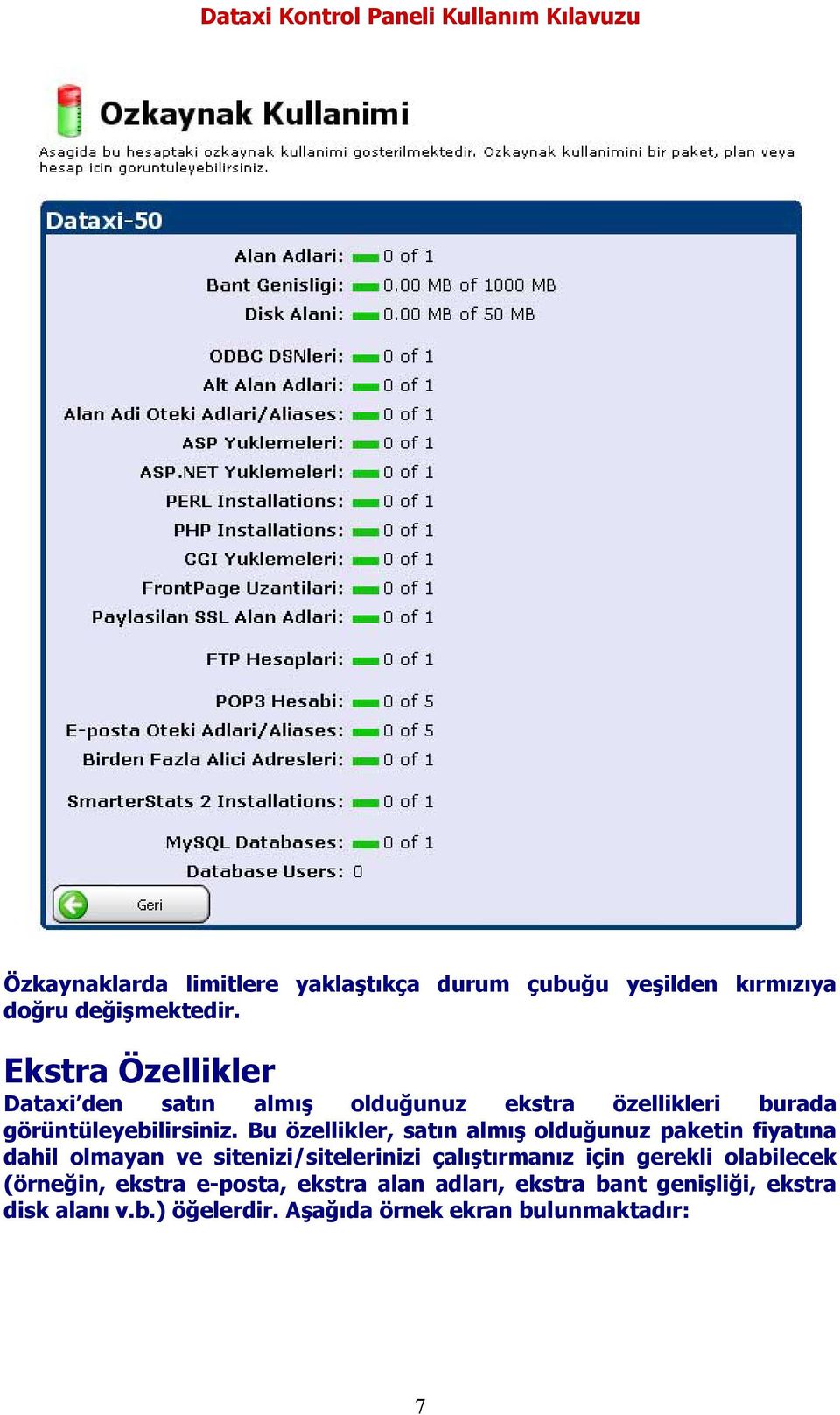 Bu özellikler, satın almış olduğunuz paketin fiyatına dahil olmayan ve sitenizi/sitelerinizi çalıştırmanız için