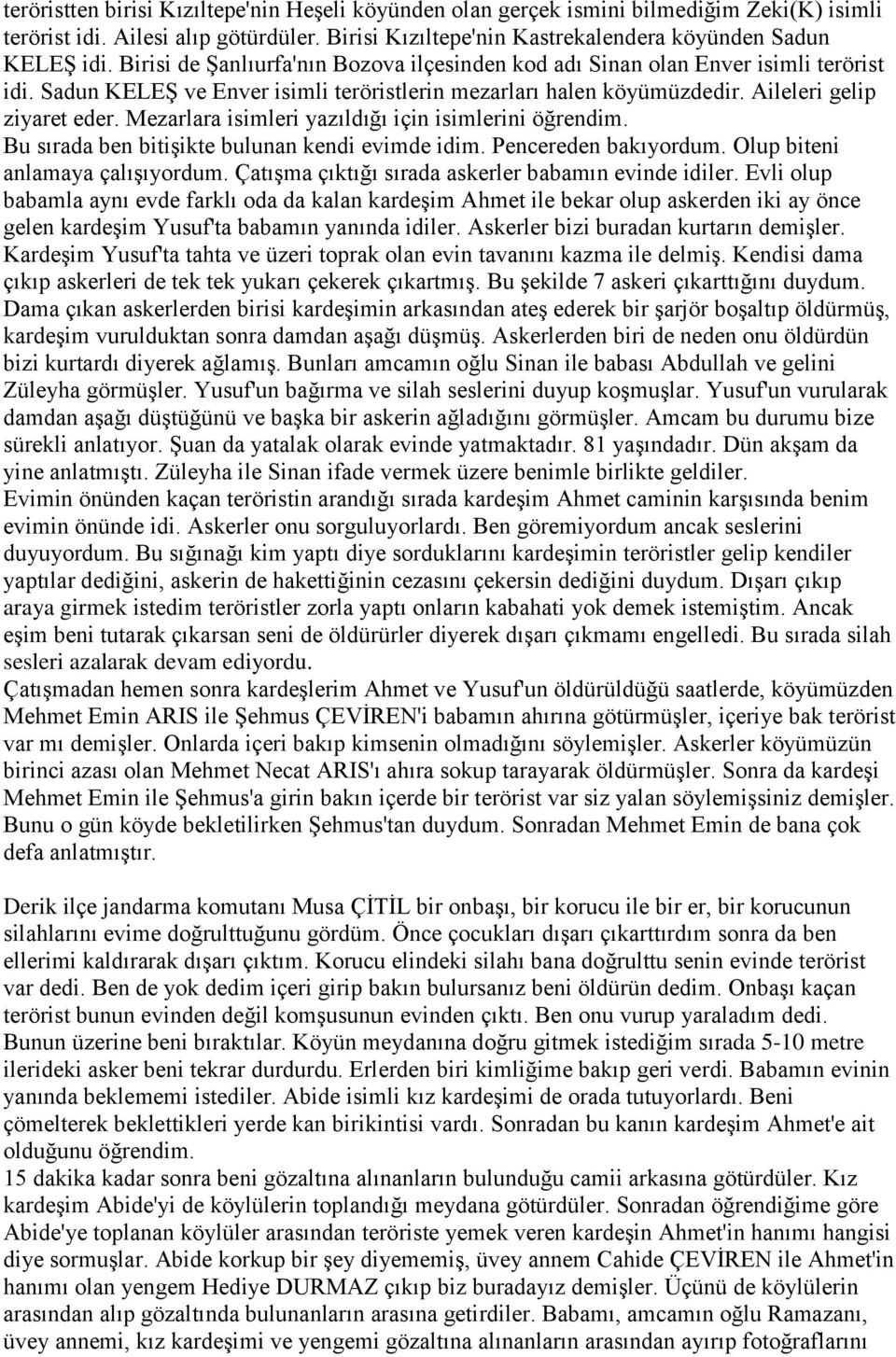 Mezarlara isimleri yazıldığı için isimlerini öğrendim. Bu sırada ben bitişikte bulunan kendi evimde idim. Pencereden bakıyordum. Olup biteni anlamaya çalışıyordum.