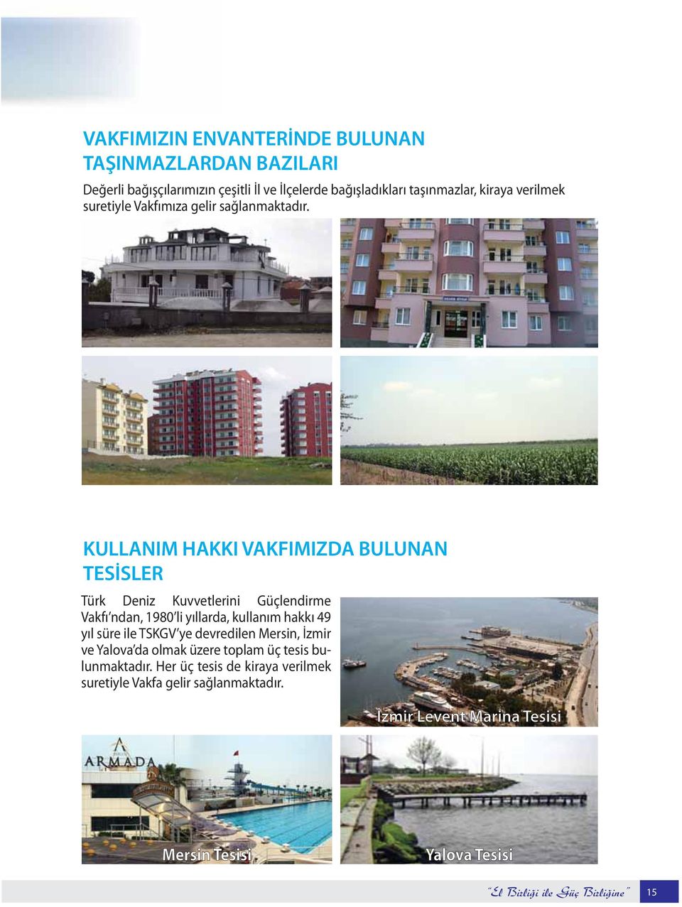 KULLANIM HAKKI VAKFIMIZDA BULUNAN TESİSLER Türk Deniz Kuvvetlerini Güçlendirme Vakfı ndan, 1980 li yıllarda, kullanım hakkı 49 yıl