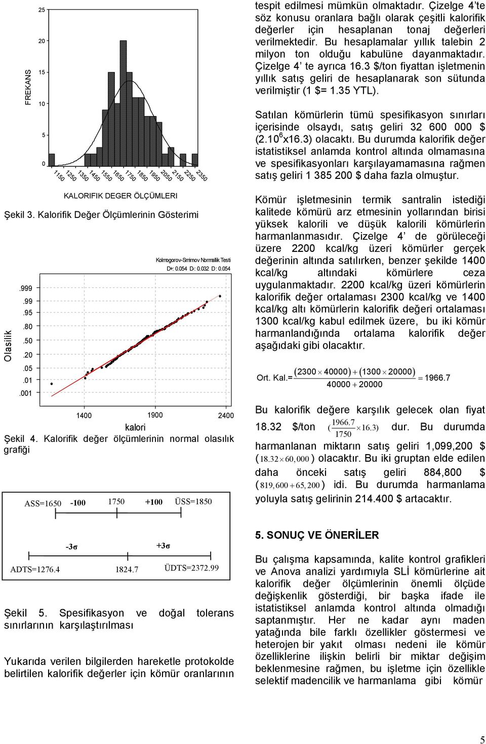 Çizelge 4 te ayrıca 16.3 $/ton fiyattan işletmenin yıllık satış geliri de hesaplanarak son sütunda verilmiştir (1 $= 1.35 YTL).