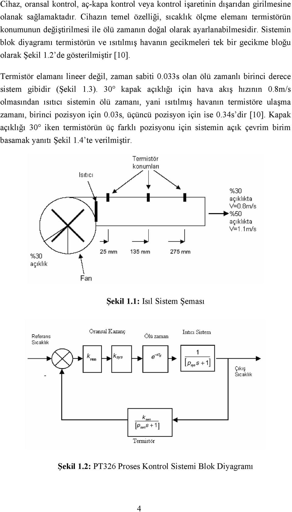 Sistemin blok diyagramı termistörün ve ısıtılmış havanın gecikmeleri tek bir gecikme bloğu olarak Şekil 1.2 de gösterilmiştir [10]. Termistör elamanı lineer değil, zaman sabiti 0.