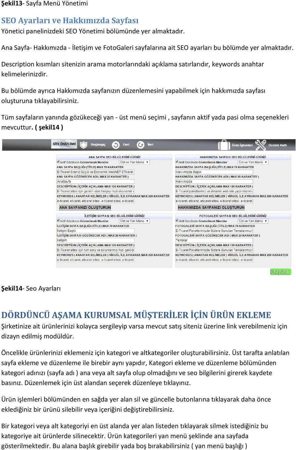 Description kısımları sitenizin arama motorlarındaki açıklama satırlarıdır, keywords anahtar kelimelerinizdir.