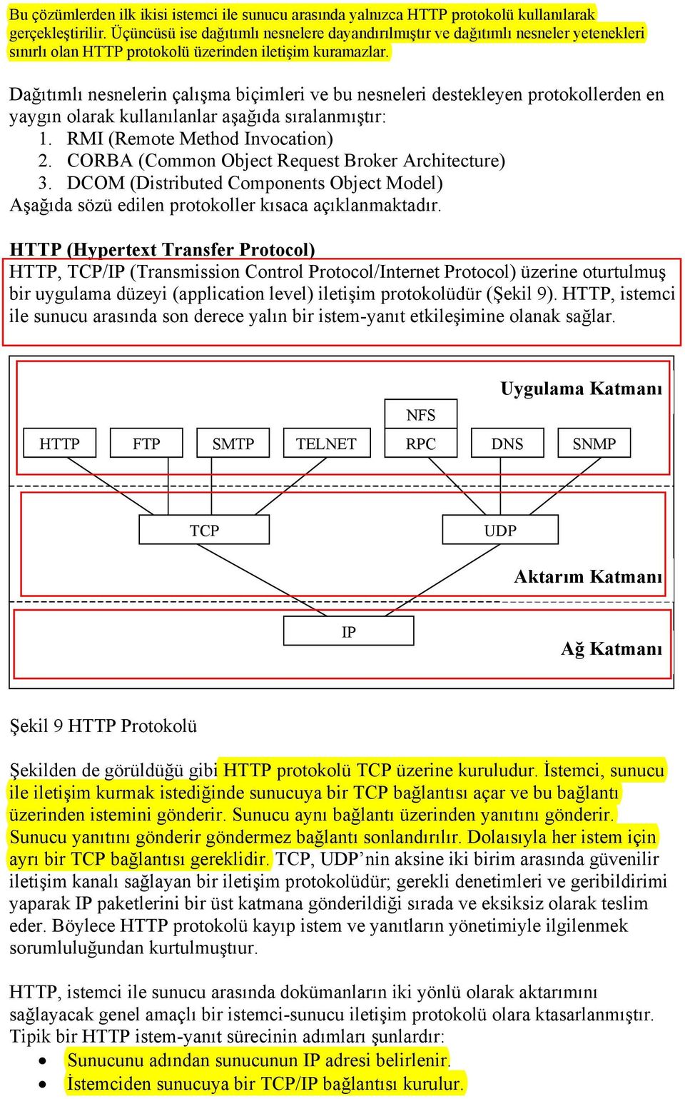 Dağıtımlı nesnelerin çalışma biçimleri ve bu nesneleri destekleyen protokollerden en yaygın olarak kullanılanlar aşağıda sıralanmıştır: 1. RMI (Remote Method Invocation) 2.