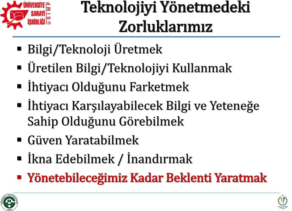 Karşılayabilecek Bilgi ve Yeteneğe Sahip Olduğunu Görebilmek Güven