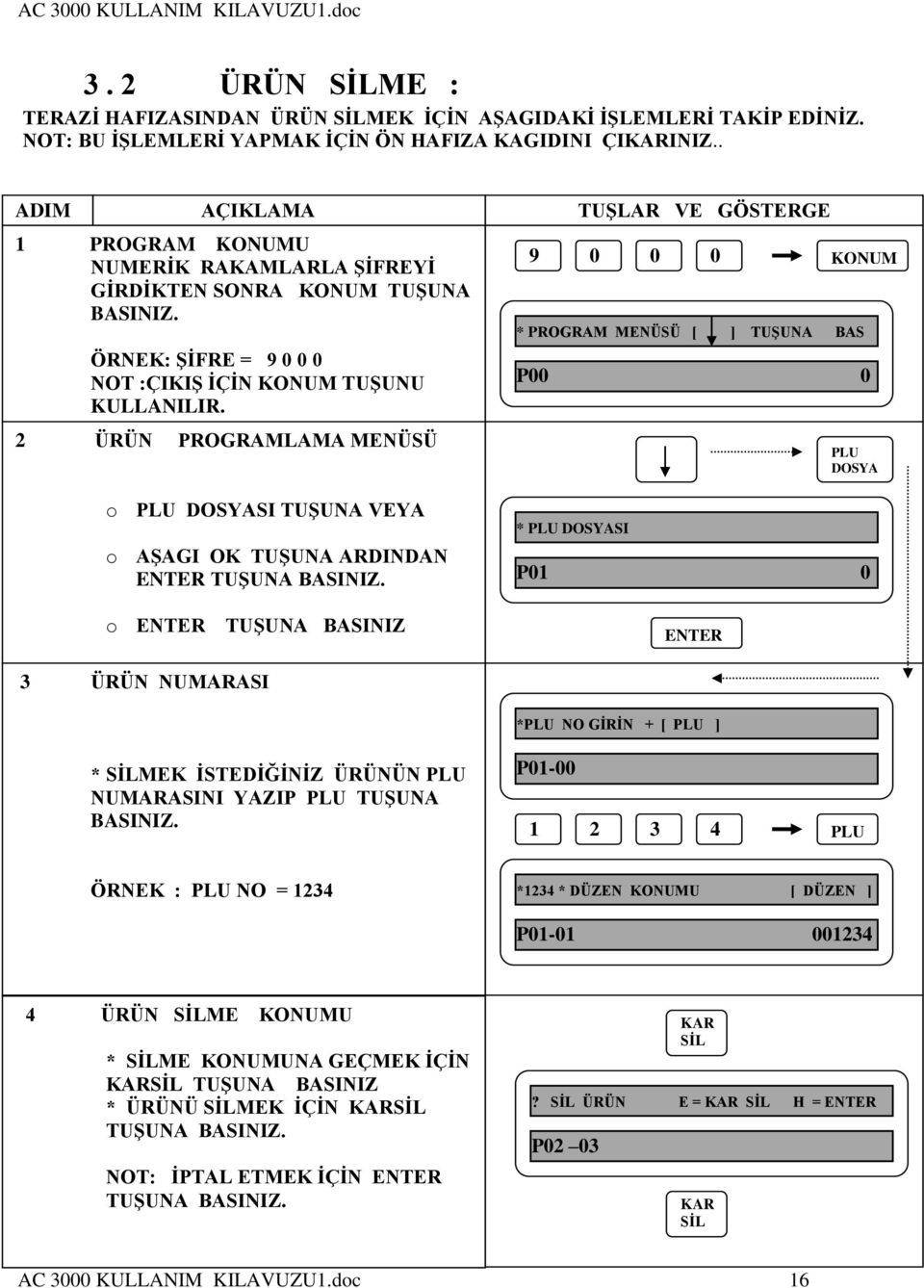 2 ÜRÜN PROGRAMLAMA MENÜSÜ 2 2 2 * PROGRAM MENÜSÜ [ ] TUŞUNA BAS P 2 2 PLU DOSYA _ o PLU DOSYASI TUŞUNA VEYA o AŞAGI OK TUŞUNA ARDINDAN TUŞUNA o TUŞUNA BASINIZ * PLU DOSYASI P 2 3 ÜRÜN NUMARASI *PLU