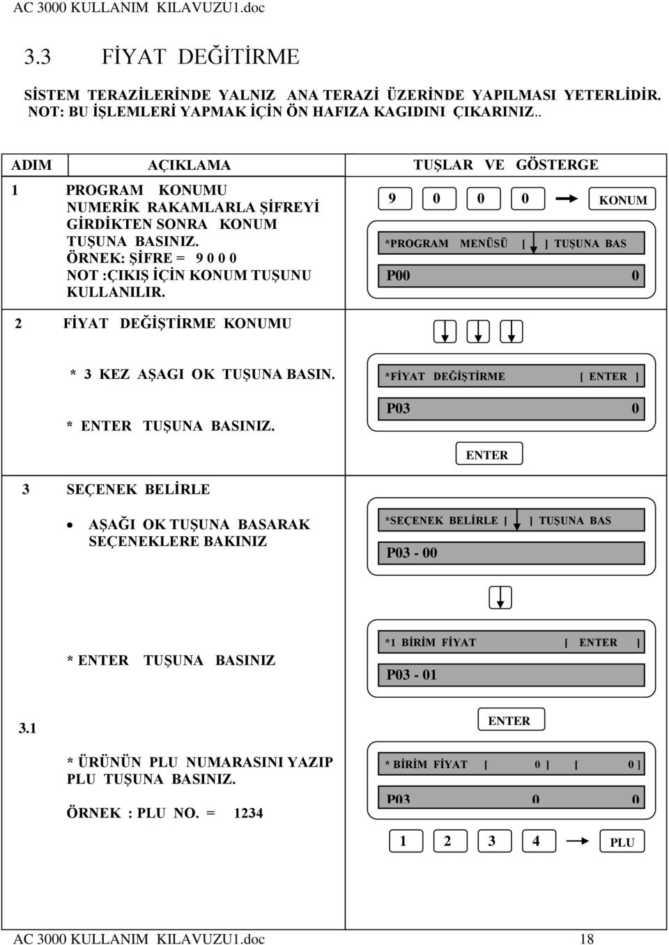 2 FİYAT DEĞİŞTİRME U 2 *PROGRAM MENÜSÜ [ ] TUŞUNA BAS 2 2 2 P -- * 3 KEZ AŞAGI OK TUŞUNA BASIN.