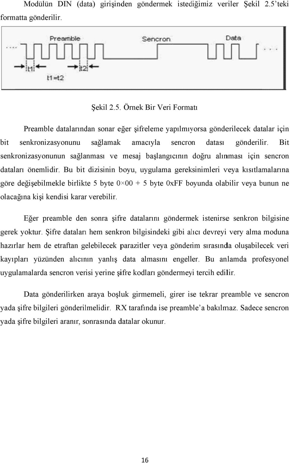 Bit senkronizasyonunun sağlanması ve mesaj başlangıcının doğru alınması için sencron dataları önemlidir.