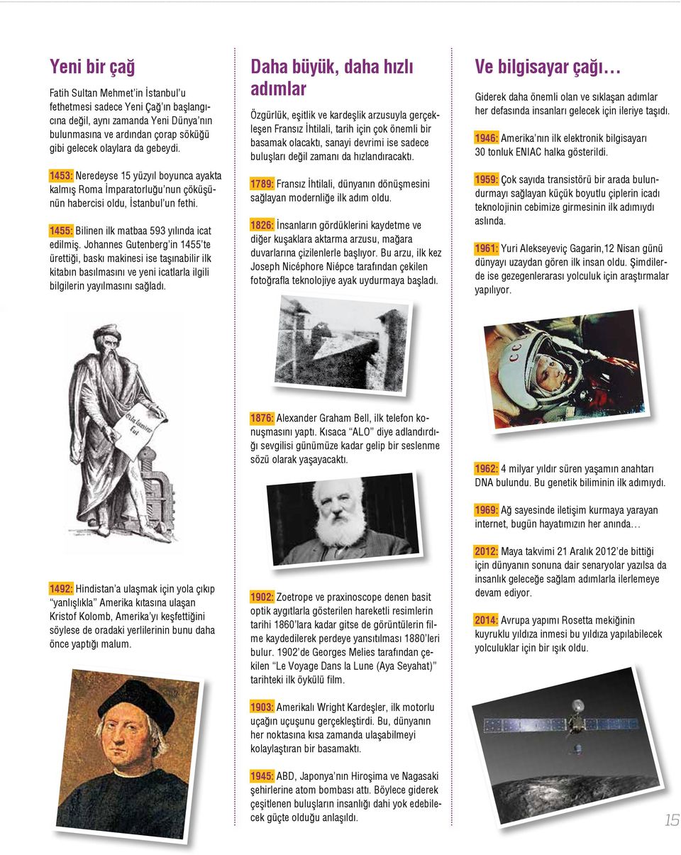 Johannes Gutenberg in 1455 te ürettiği, baskı makinesi ise taşınabilir ilk kitabın basılmasını ve yeni icatlarla ilgili bilgilerin yayılmasını sağladı.