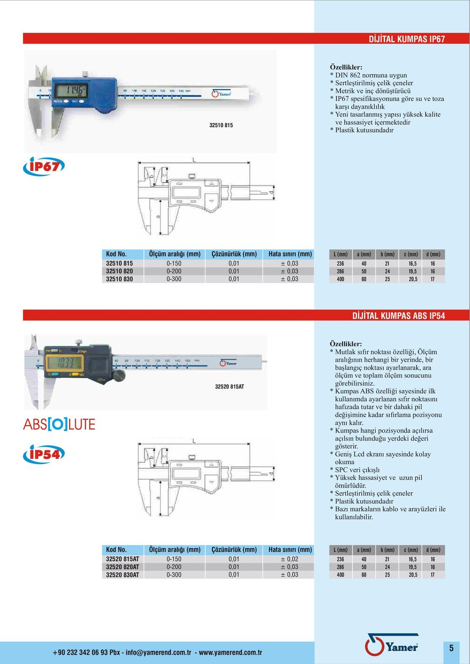 25 c (mm) 16,5 19,5 20,5 d (mm) 16 16 17 DÝJÝTAL KUMPAS ABS IP54 IP54 32520 815AT * Mutlak sýfýr noktasý özelliði, Ölçüm aralýðýnýn herhangi bir yerinde, bir baþlangýç noktasý ayarlanarak, ara ölçüm