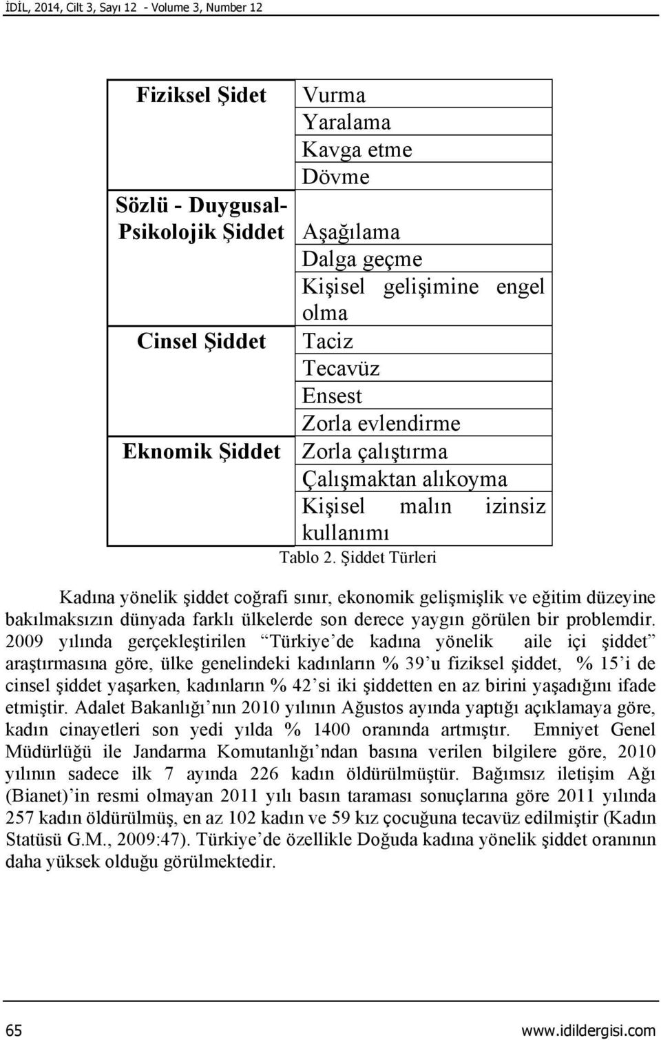 Şiddet Türleri Kadına yönelik şiddet coğrafi sınır, ekonomik gelişmişlik ve eğitim düzeyine bakılmaksızın dünyada farklı ülkelerde son derece yaygın görülen bir problemdir.